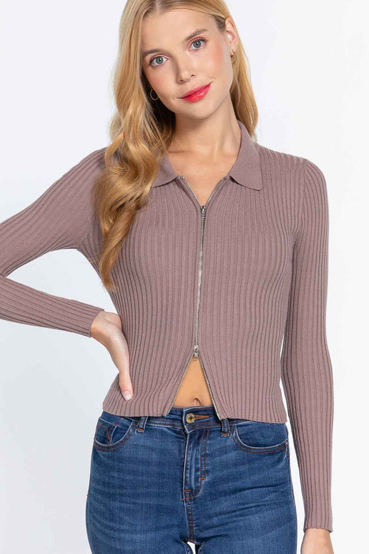 Sale - Notched Collar Zippered Sweater – On Sale Now