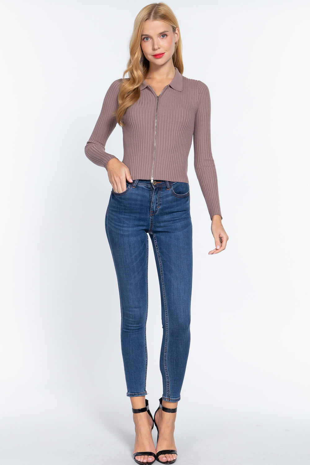 Notched Collar Zippered Sweater-Product Type | Naughty Smile Fashion