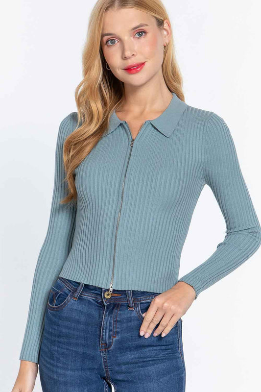 Sale - Notched Collar Zippered Sweater – On Sale Now