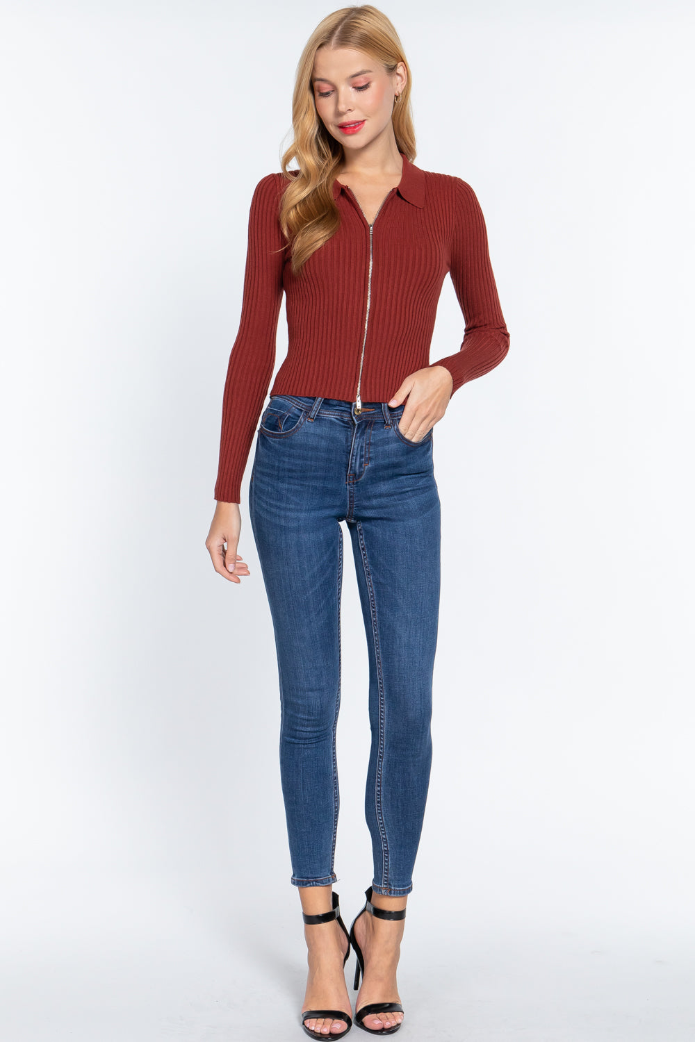 Notched Collar Zippered Sweater-Product Type | Naughty Smile Fashion