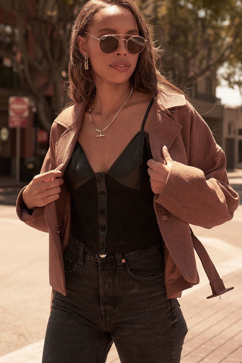 A Faux Leather And Lace Camisole Top-Product Type | Naughty Smile Fashion