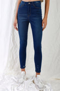 Dark Blue High-waisted With Rips Skinny Denim Jeans-Product Type | Naughty Smile Fashion