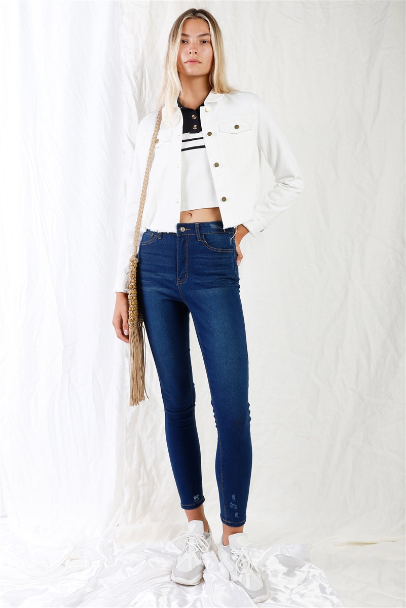 Dark Blue High-waisted With Rips Skinny Denim Jeans-Product Type | Naughty Smile Fashion
