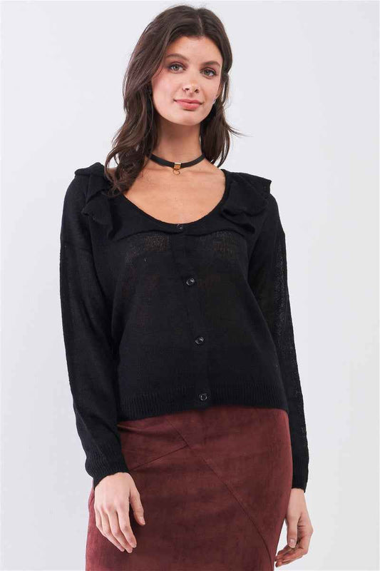 Sale - Round Neck Bertha Collar Button-front Cardigan – On Sale Now