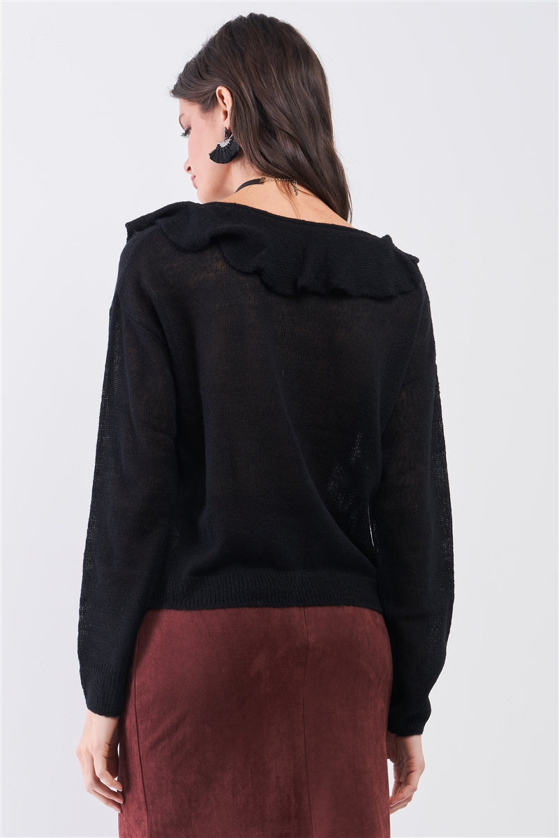 Round Neck Bertha Collar Button-front Cardigan-Product Type | Naughty Smile Fashion