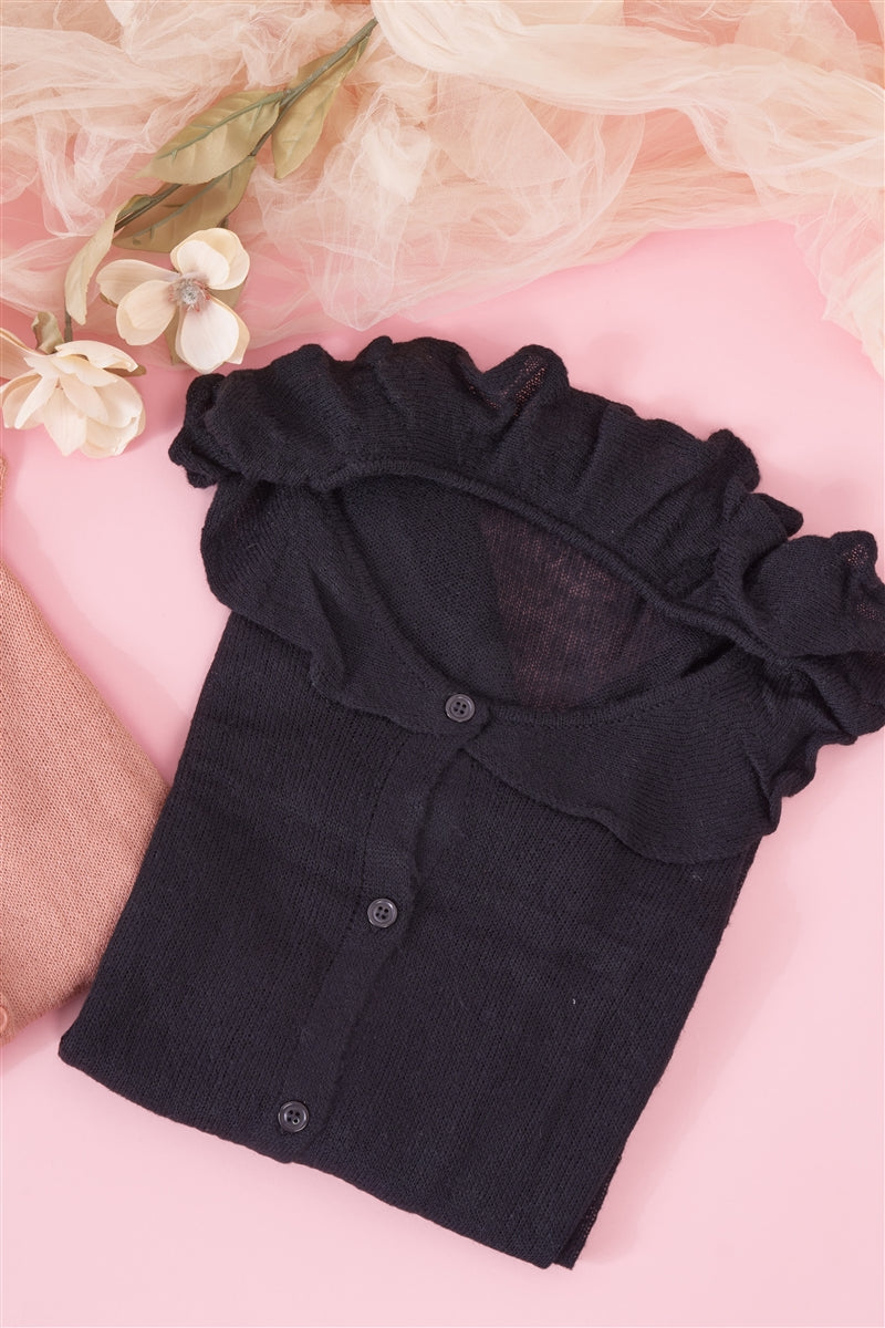 Round Neck Bertha Collar Button-front Cardigan-Product Type | Naughty Smile Fashion
