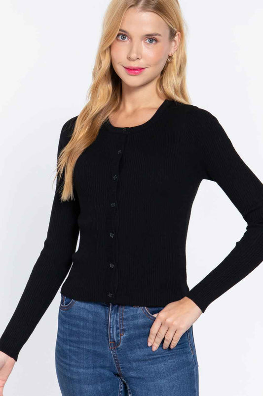Sale - Long Slv Crew Neck Basic Cardigan – On Sale Now