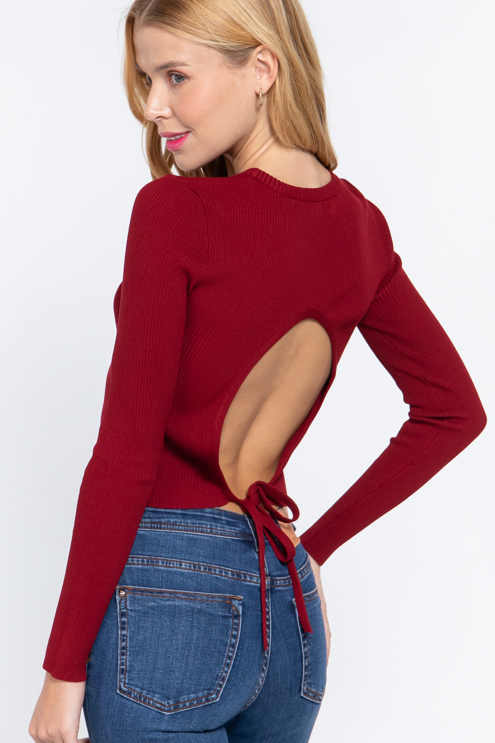 Long Slv Open Back Sweater Top-Product Type | Naughty Smile Fashion