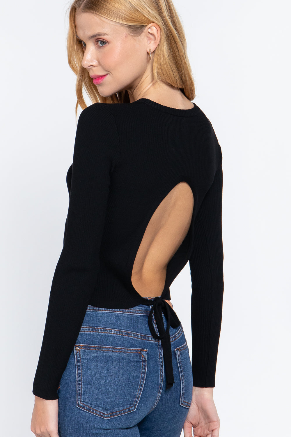 Long Slv Open Back Sweater Top-Product Type | Naughty Smile Fashion