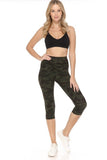 Multi-color Print, Cropped Capri Leggings In A Fitted Style With A Banded High