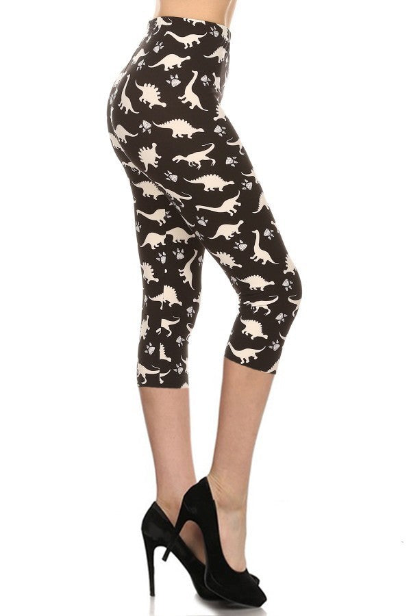 Dinosaur Printed High Waisted Capri Leggings With An Elastic Waist-Product Type | Naughty Smile Fashion