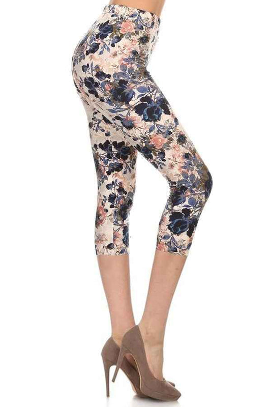 Multi-color Print, Cropped Capri Leggings In A Fitted Style With A Banded High Waist – multicolor, fashion, women style