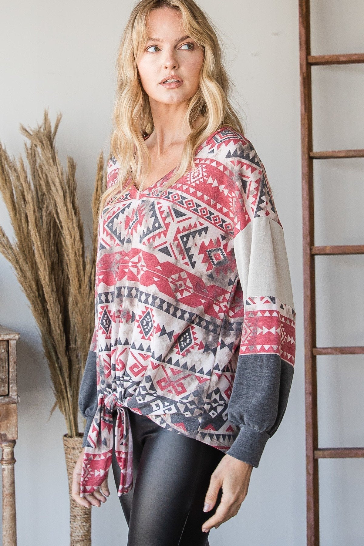 Beautiful Aztec Print Long Sleeve Sweater-Product Type | Naughty Smile Fashion