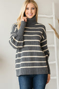 Heavy Knit Striped Turtle Neck Knit Sweater-Product Type | Naughty Smile Fashion
