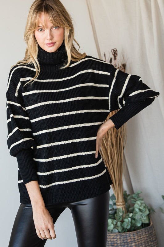 Sale - Heavy Knit Striped Turtle Neck Knit Sweater – On Sale Now