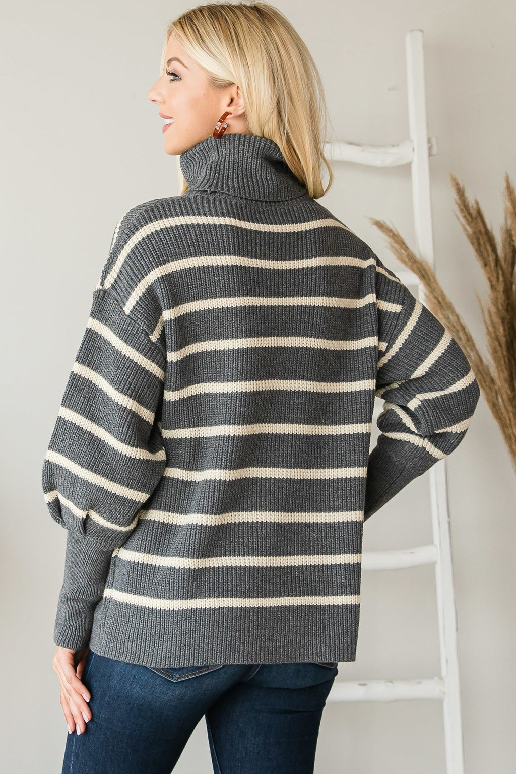 Heavy Knit Striped Turtle Neck Knit Sweater-Product Type | Naughty Smile Fashion