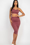 Cut-out Tie Side Crop Top & Ruched Midi Skirt Set-Product Type | Naughty Smile Fashion