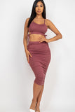 Cut-out Tie Side Crop Top & Ruched Midi Skirt Set