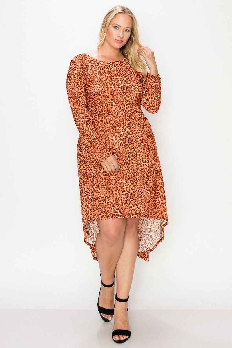 Plus Size Cheetah Print Dress Featuring A Round Neck – Stylish & Comfortable – men’s fashion, stylish and versatile