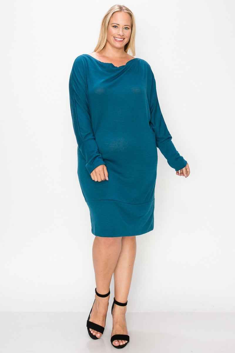Plus Size Draped Neck Long Sleeve Dress – Stylish & Comfortable – men’s fashion, stylish and versatile