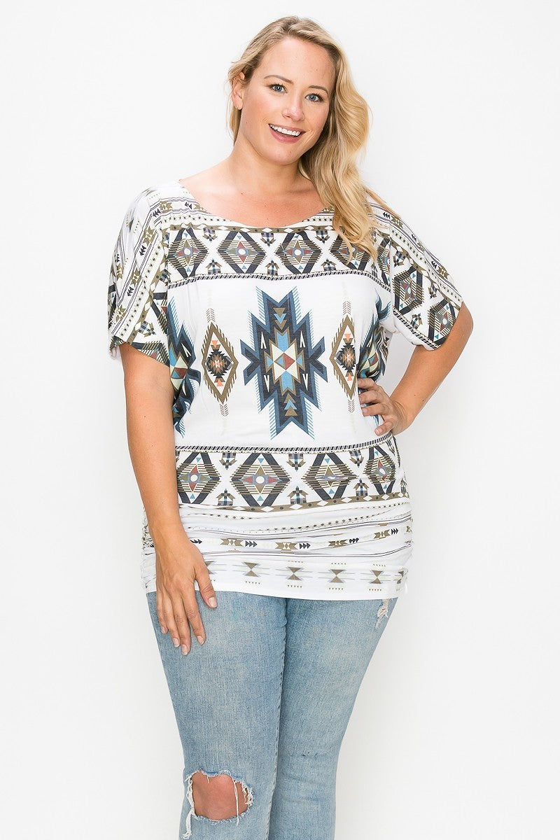 Plus Size Geometric-tribal Sublimation Print Top – Stylish & Comfortable – men’s fashion, stylish and versatile