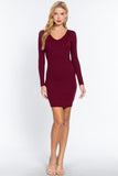 Long Slv V-neck Mini Rib Dress