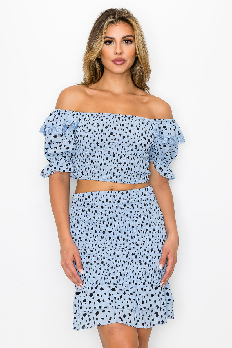 Smocking Ruffled Printed Top & Skirts Set-Product Type | Naughty Smile Fashion