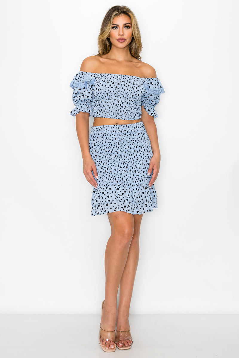 Smocking Ruffled Printed Top & Skirts Set-Product Type | Naughty Smile Fashion