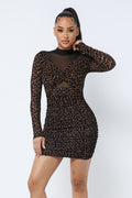 Animal Print Long Sleeve Mock Neck Mini Dress-Product Type | Naughty Smile Fashion