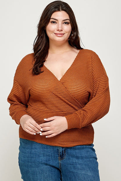 Plus Size Textured Waffle Sweater Knit Top – Stylish & Comfortable – men’s fashion, stylish and versatile