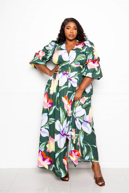 Plus Size Puff Sleeve Button Front Dress – Stylish & Comfortable – men’s fashion, stylish and versatile