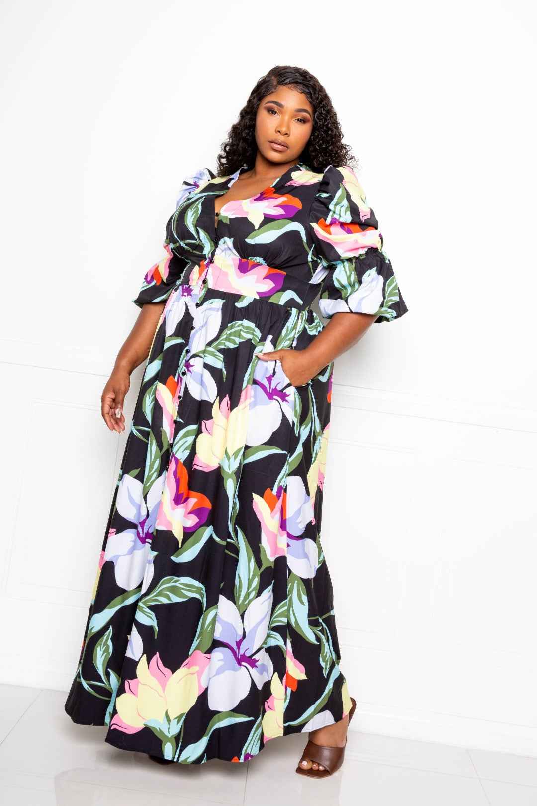 Plus Size Puff Sleeve Button Front Dress – Stylish & Comfortable – men’s fashion, stylish and versatile