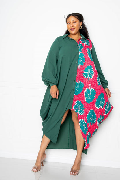 Plus Size Print Drapy Shirt Maxi Dress – Stylish & Comfortable – men’s fashion, stylish and versatile