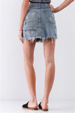 Medium Blue Denim High-waist Distressed Effect Asymmetrical Trim Raw Hem Detail