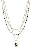 3 Layered Metal Crystal Bead Chain Hexagon Leopard Pendant Necklace