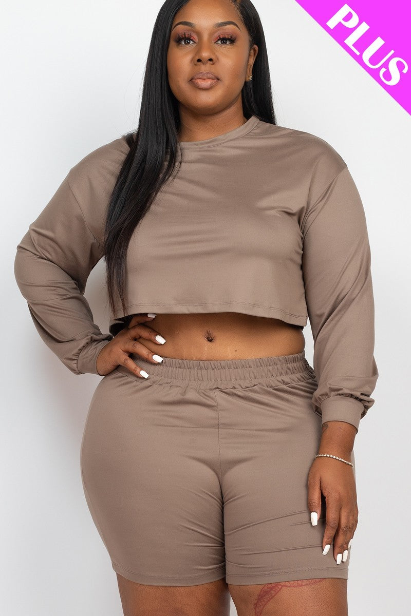 Plus Size Cozy Crop Top And Shorts Set – Stylish & Comfortable – men’s fashion, stylish and versatile
