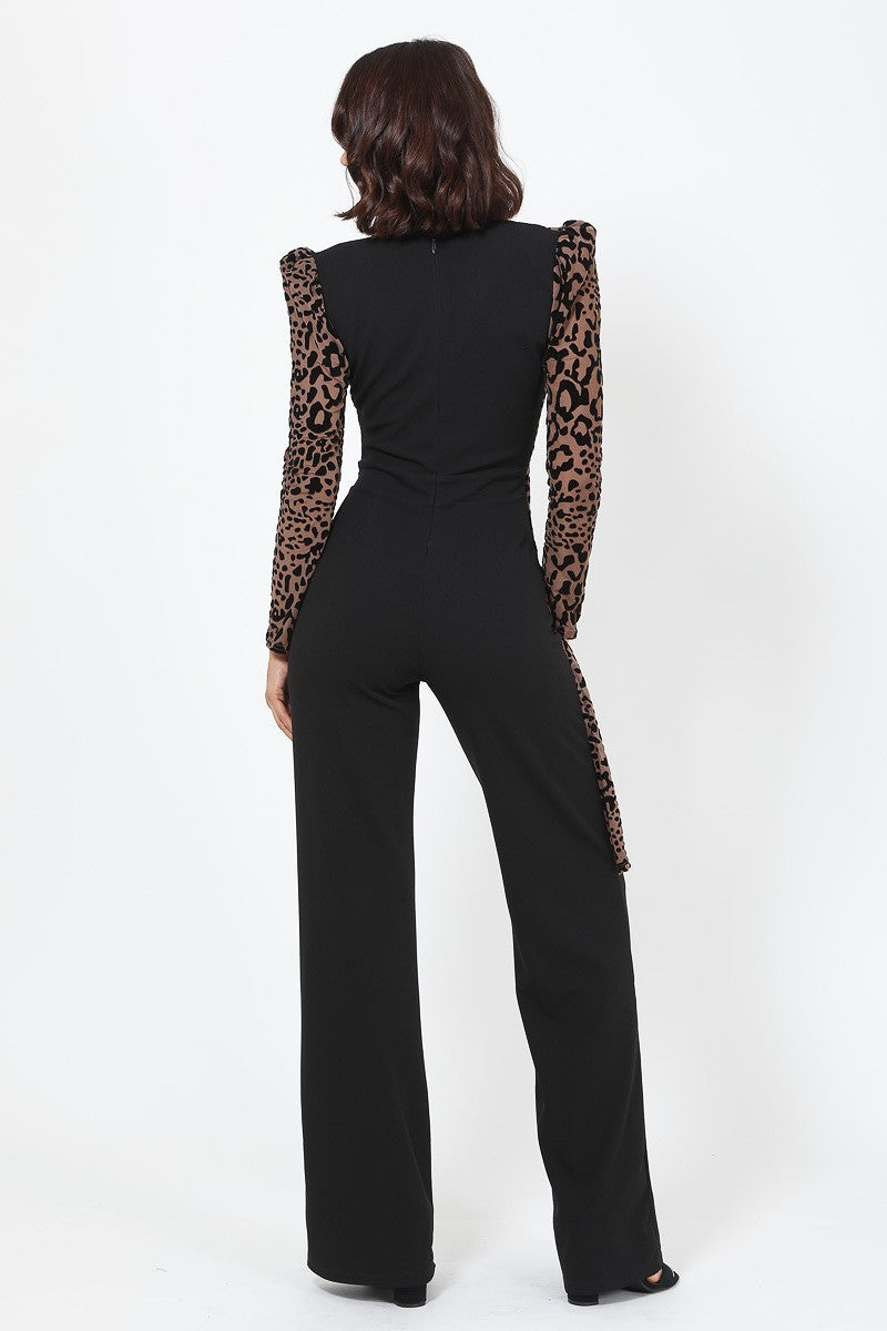 Plunging V Buckle Detail Leopard Jumpsuit-Product Type | Naughty Smile Fashion