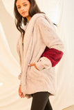 Color Block Long Sleeve Wool Hoodie Jacket With Pocket