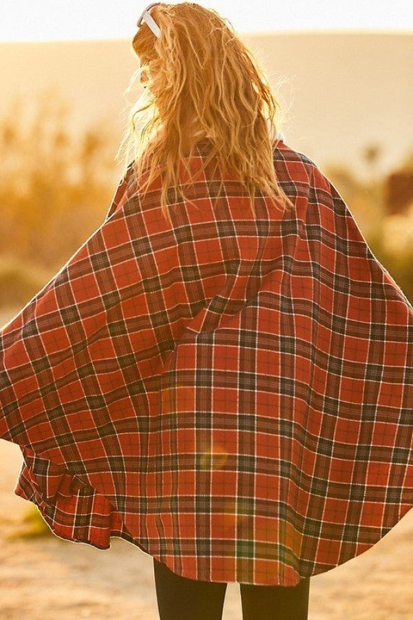 Mock Neck With Zipper Contrast Inside Front Pocket Plaid Poncho-Product Type | Naughty Smile Fashion