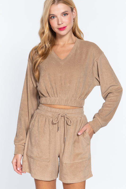 Sale - Elasticized Hem Terry Towelling Top – On Sale Now