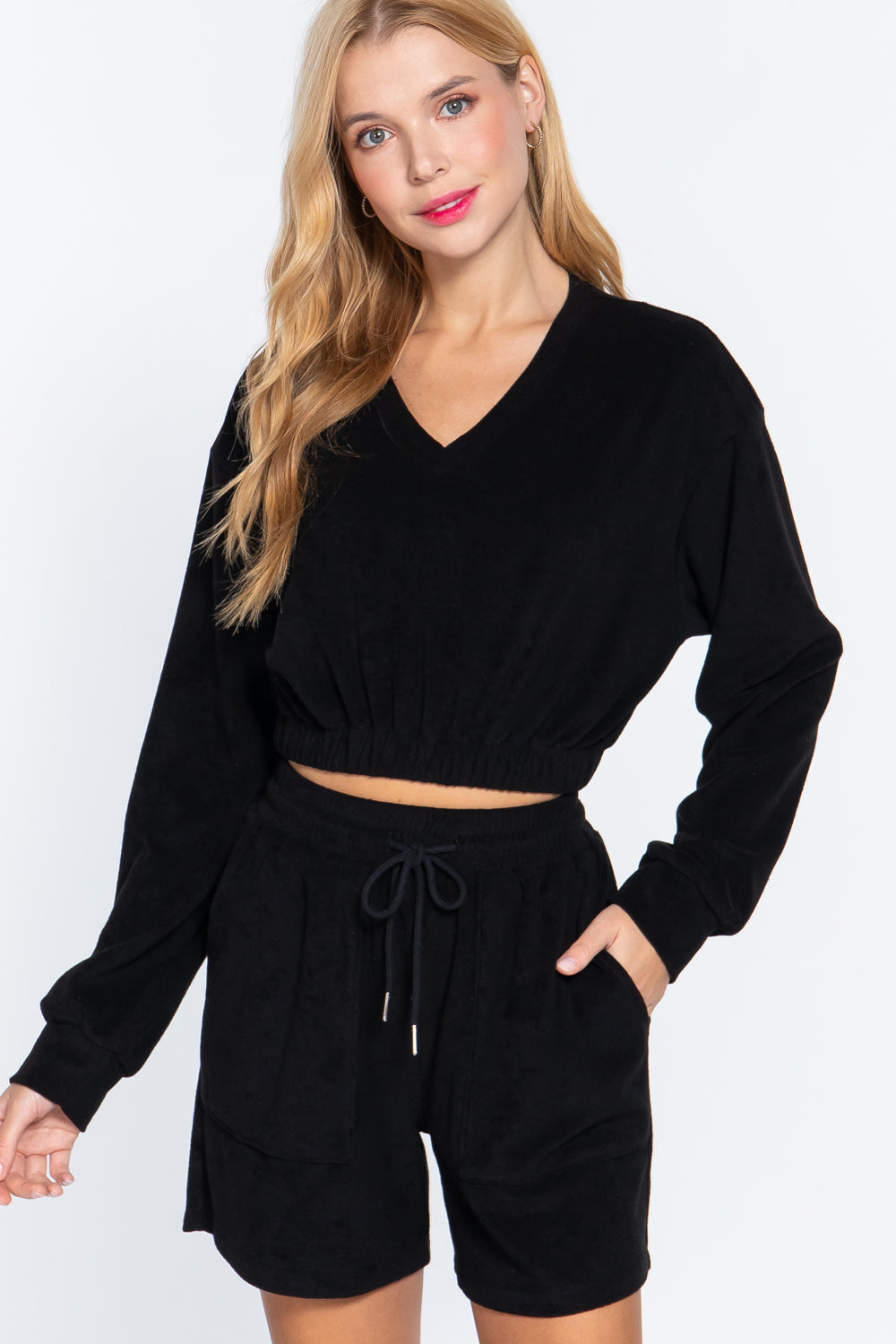Elasticized Hem Terry Towelling Top-Product Type | Naughty Smile Fashion