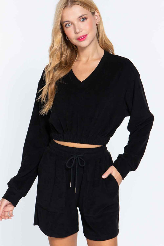Sale - Elasticized Hem Terry Towelling Top – On Sale Now