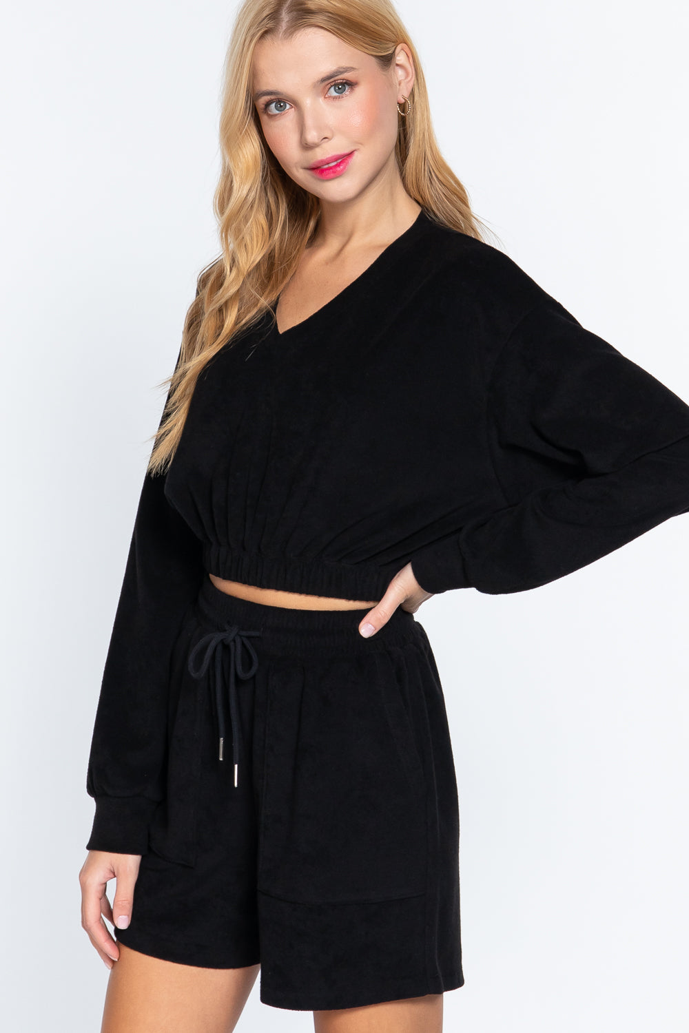 Elasticized Hem Terry Towelling Top-Product Type | Naughty Smile Fashion