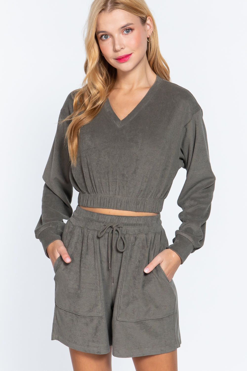 Elasticized Hem Terry Towelling Top-Product Type | Naughty Smile Fashion
