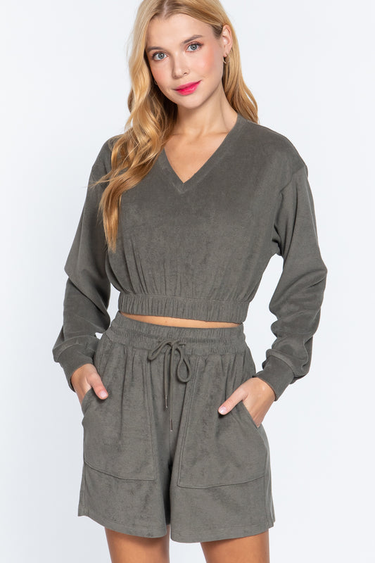 Sale - Elasticized Hem Terry Towelling Top – On Sale Now
