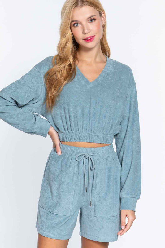 Sale - Elasticized Hem Terry Towelling Top – On Sale Now