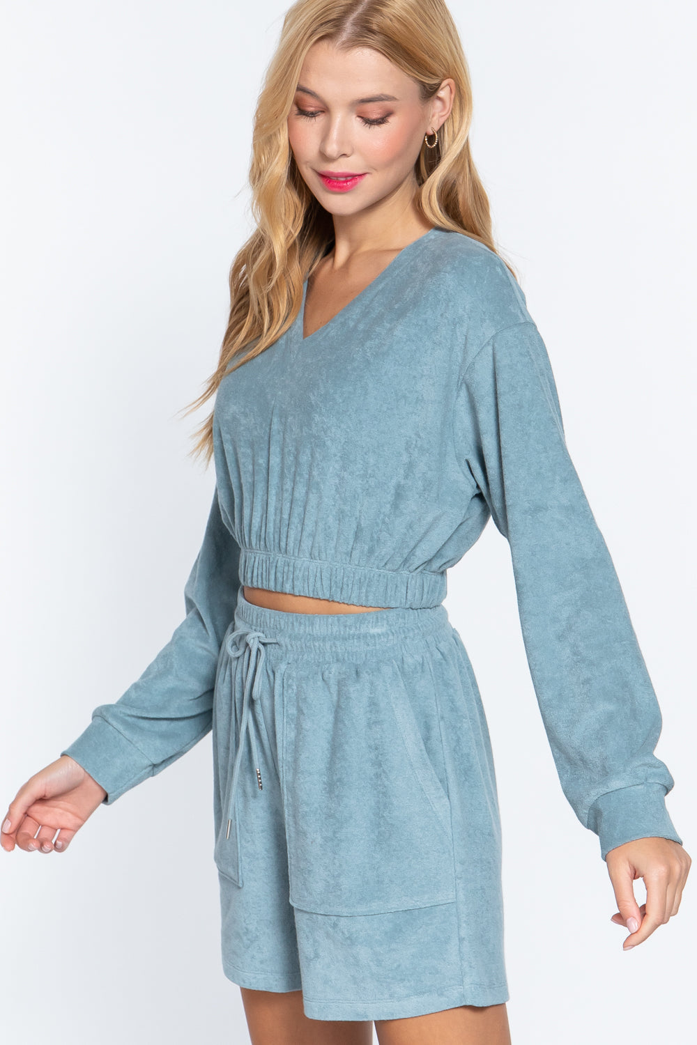 Elasticized Hem Terry Towelling Top-Product Type | Naughty Smile Fashion