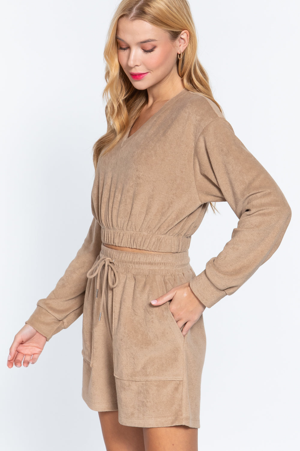 Elasticized Hem Terry Towelling Top-Product Type | Naughty Smile Fashion