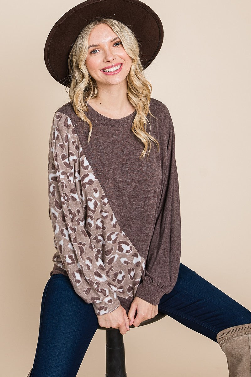 Cute Animal French Terry Brush Contrast Print Pullover With Cuff Detail-Product Type | Naughty Smile Fashion