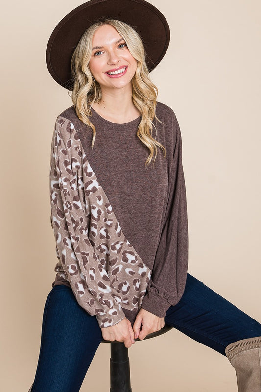 Sale - Cute Animal French Terry Brush Contrast Print Pullover With Cuff Detail – On Sale Now